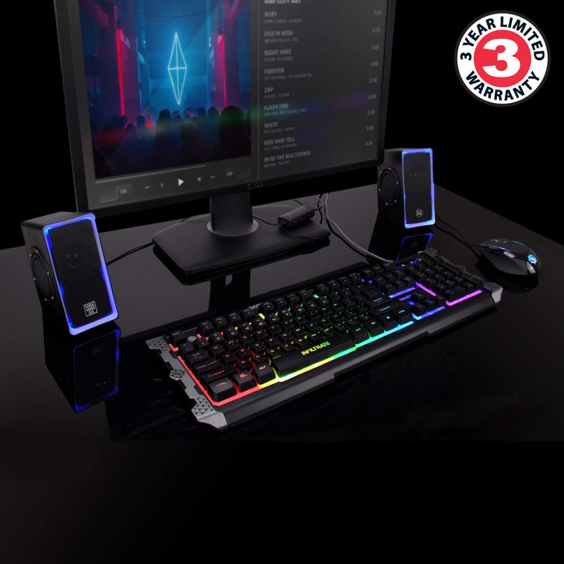GOgroove Gaming Computer Speakers with Blue LED Light - SonaVERSE O2i Speakers for Desktop, Laptop, PC - USB Speaker 2.0 with AUX Input, in-Line Volume Control, Bass Stereo Sound, 14W (Black) - Image 2